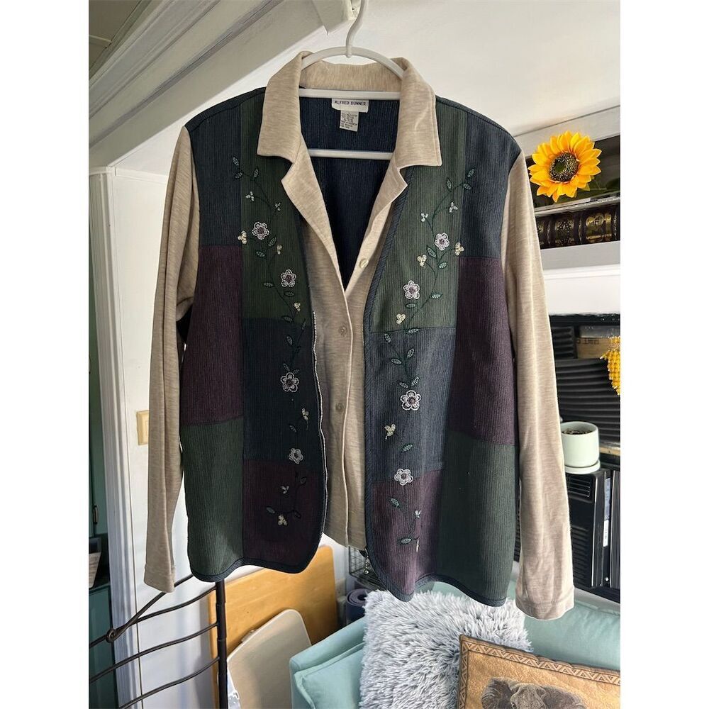 Vintage Alfred Dunner Women's Patchwork Embroidered Jacket Size L Multicolor